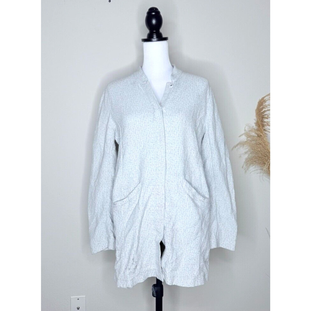 EILEEN FISHER Gray Button Stretch JACKET Organic Cotton Tencel Medium Loose Comf